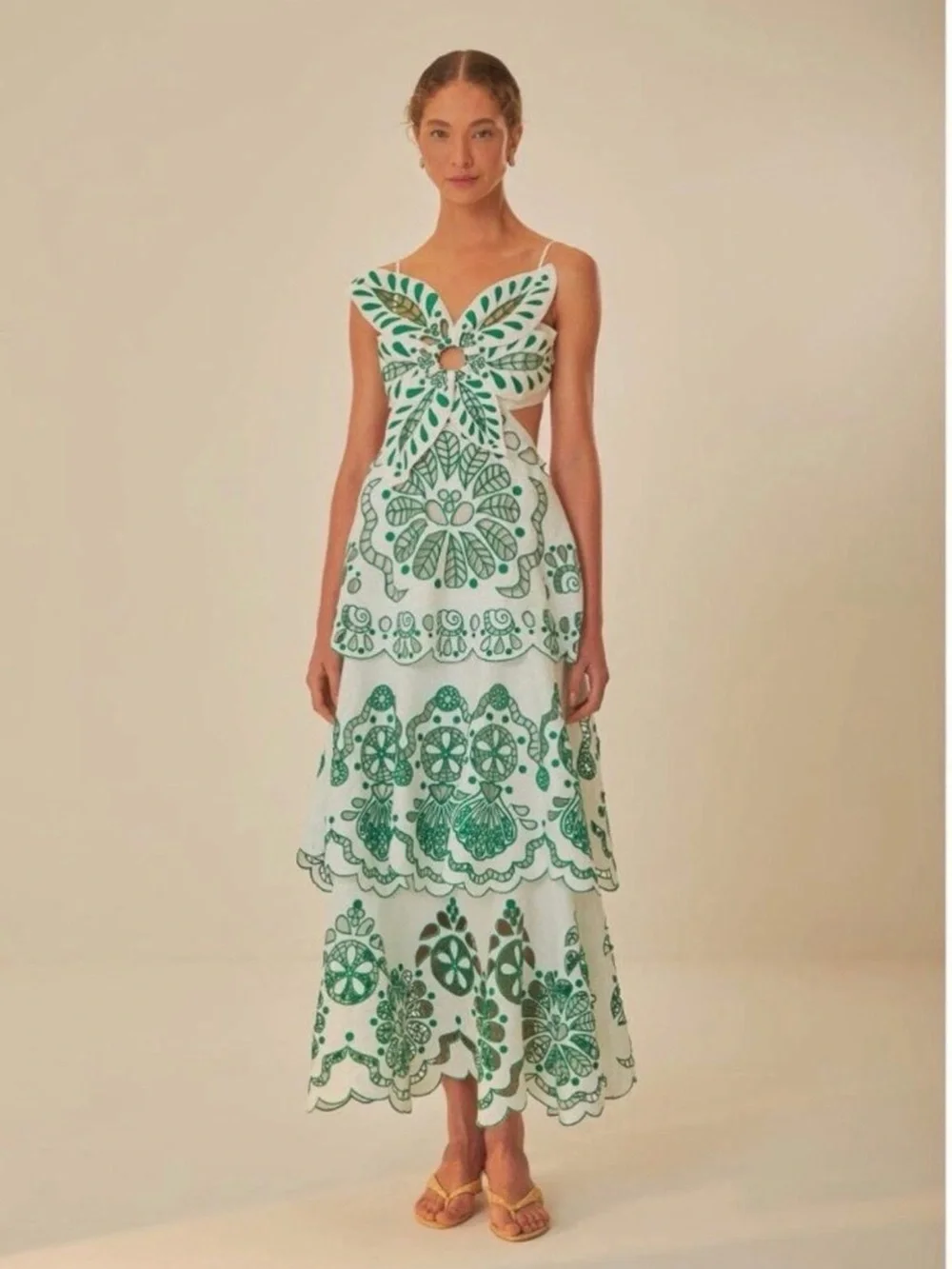 Farm Rio Flower Richelieu Eyelet Maxi Dress size large - Picture 11 of 12